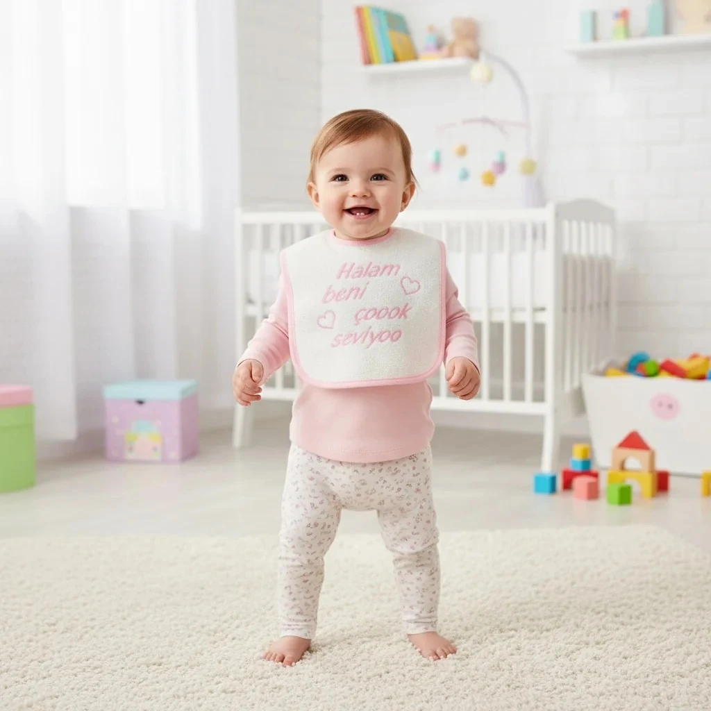 Halam Beni Çok Seviyor Yazılı Kız Önlük