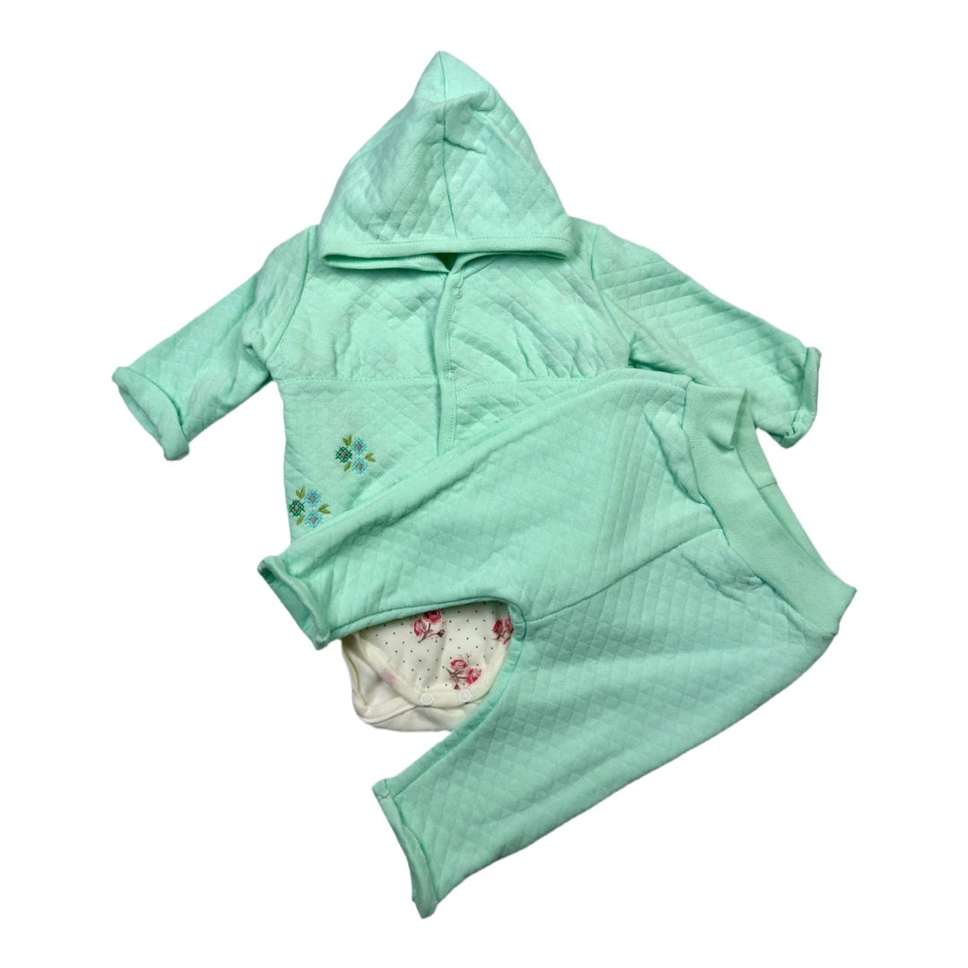 Çiçekli Kapitone Üçlü Kız Çocuk Takım