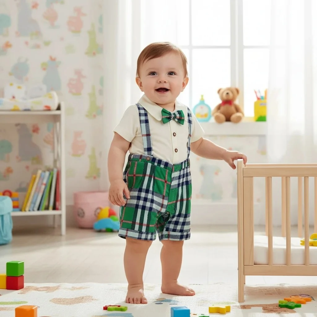 Papyonlu Polo Yaka Askılı Erkek Bebek Tulum