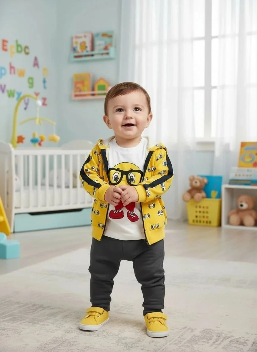 Gülücük Emojili Kapüşonlu Erkek Takımı