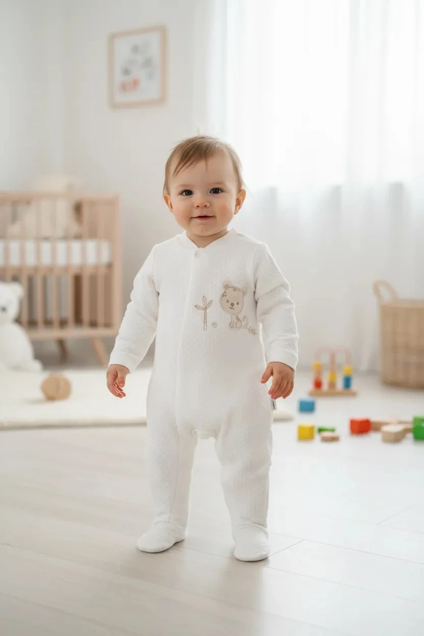 Sevimli Kaplan Desenli Pamuklu Bebek Kapitone Tulum