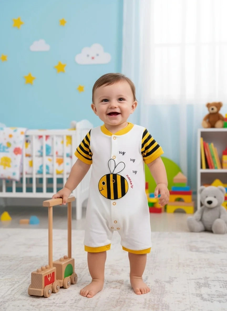 Arılı Kısa Kollu Erkek Bebek Tulum