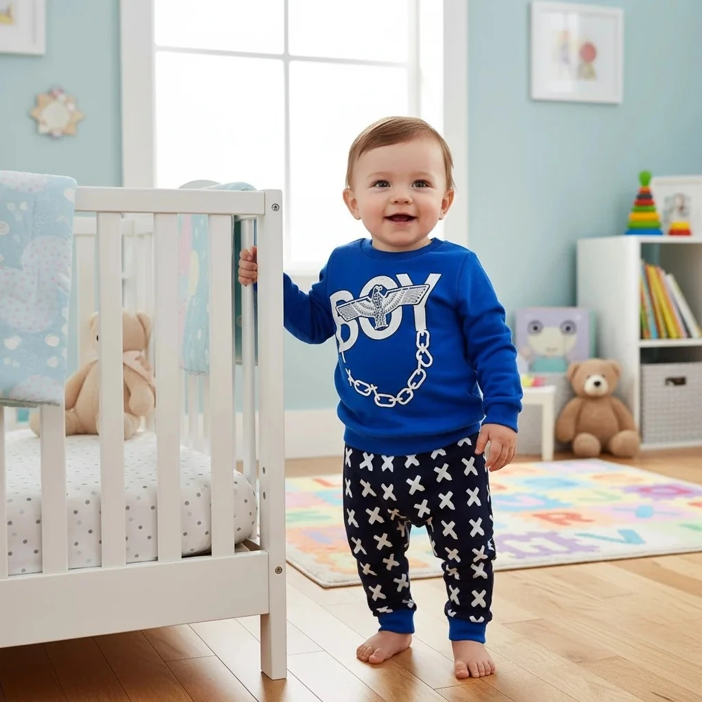 Zincir Baskılı İkili Erkek Bebek Takım