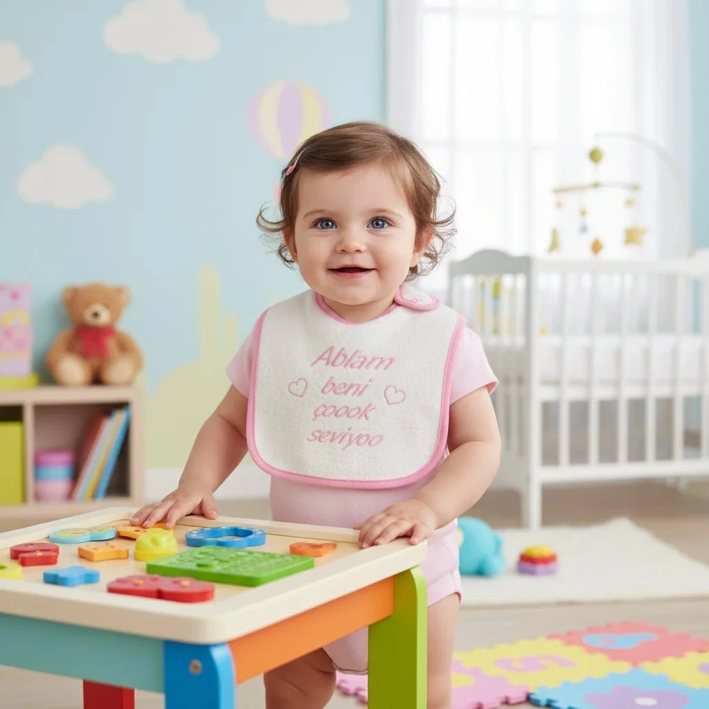 Ablam Beni Çok Seviyor Yazılı Kız Önlük