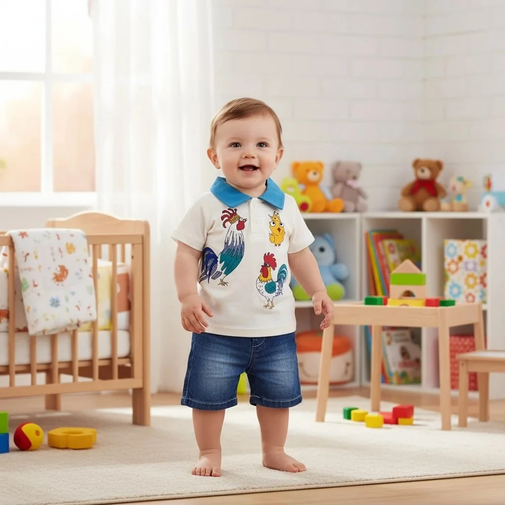 Mutlu Horozlar Mavi Polo Yaka Erkek Takım