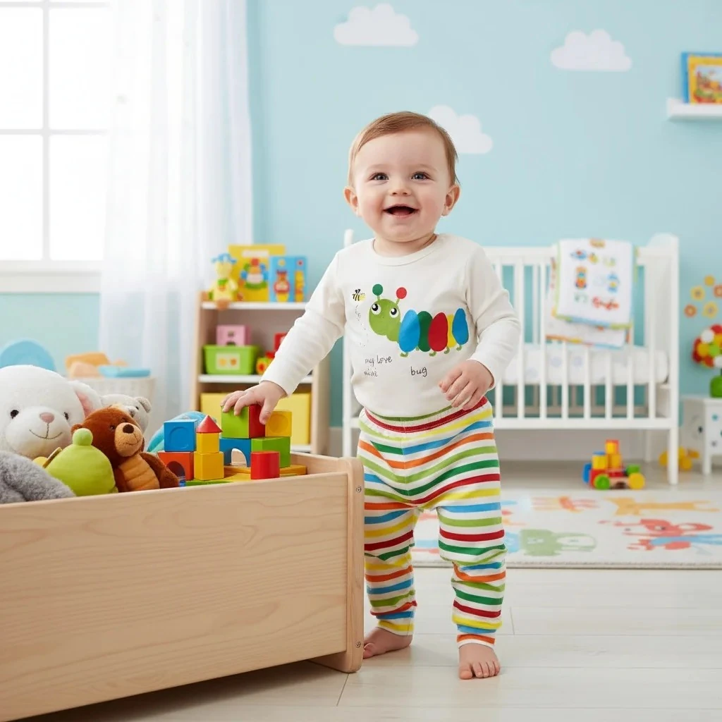 Tırtıl Baskılı Badili Üçlü Bebek Takım