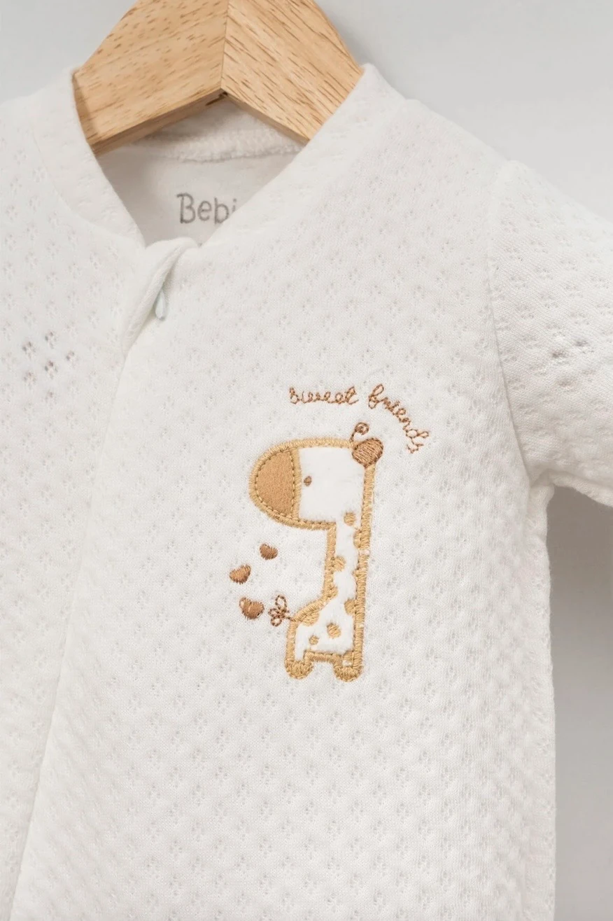 Sevimli Zürafa Desenli Pamuklu Bebek Kapitone Tulum