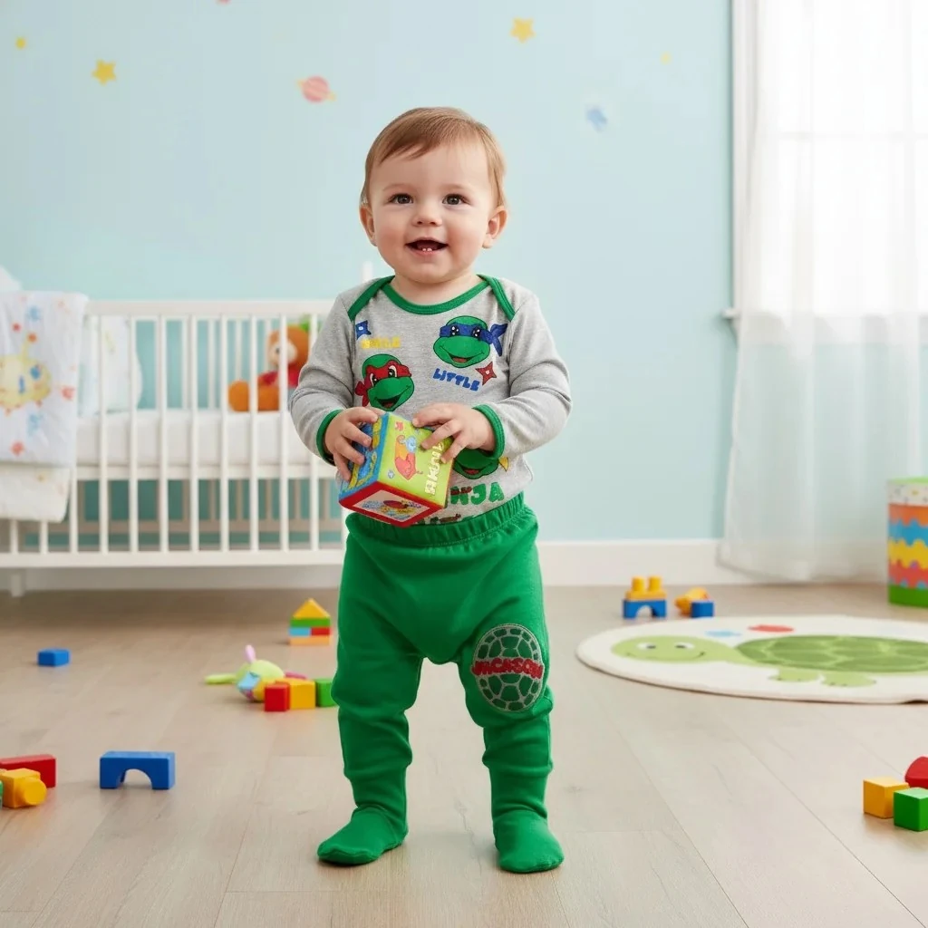 Ninja Kaplumbağalar Temalı Uzun Kollu Erkek Bebek Zıbın Takımı