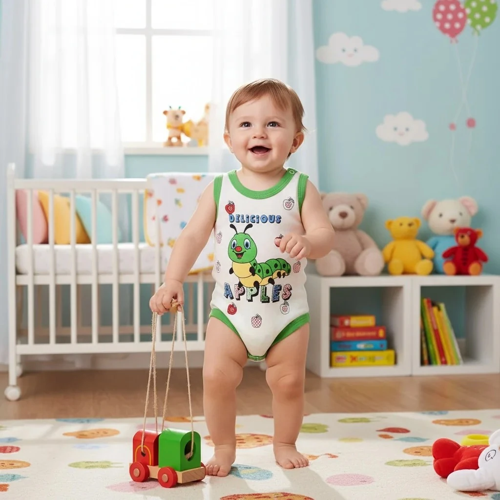 Lezzetli Elmalar Yazılı Erkek Bebek Zıbın