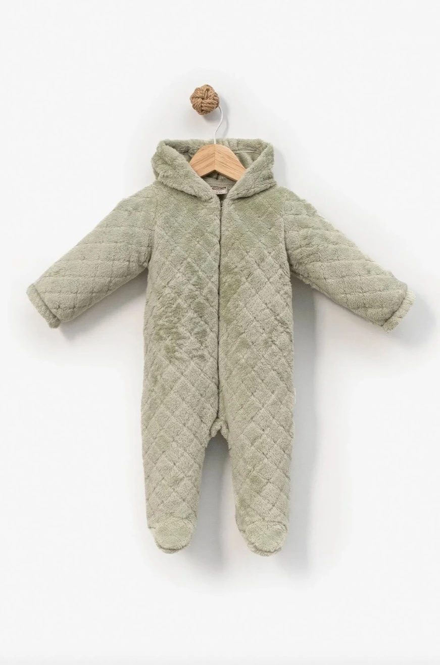 Baklava Desenli Yumoş Kozmonot Tulum - Yeşil