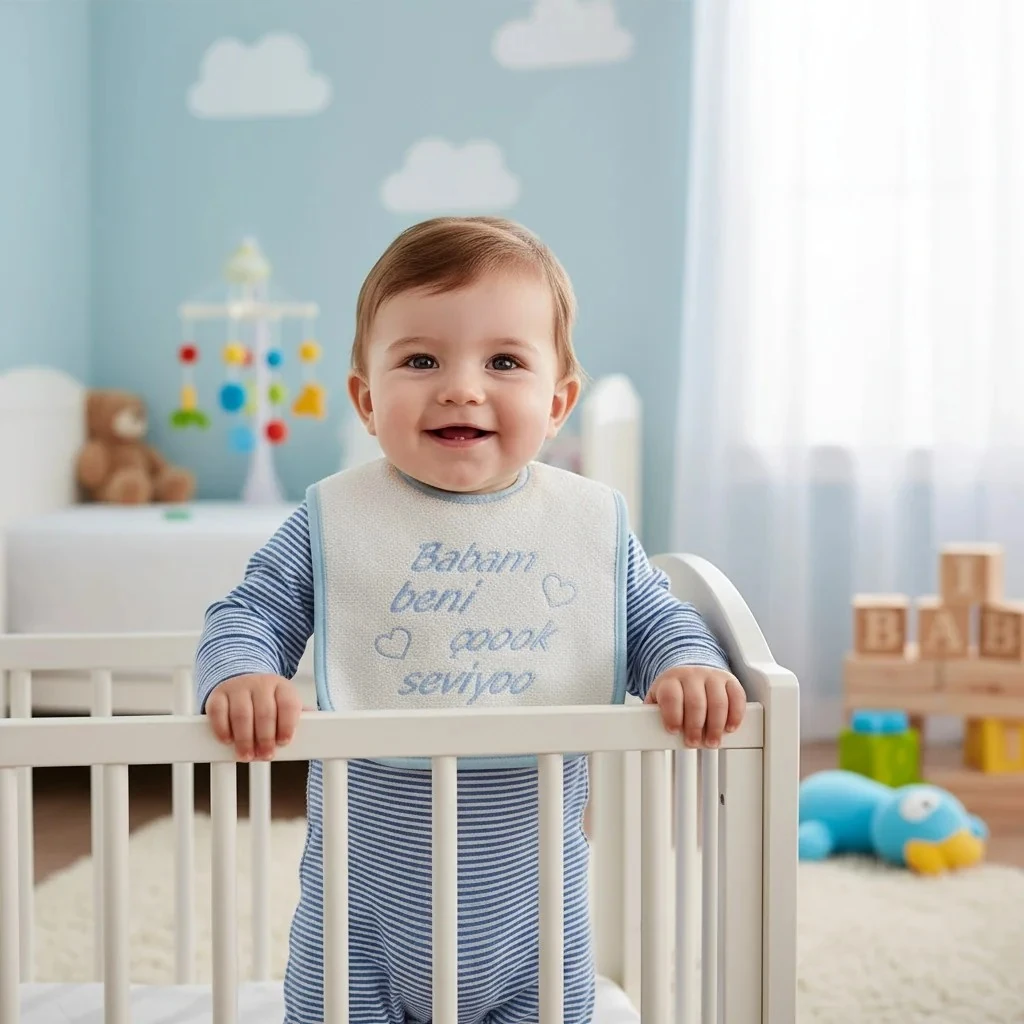 Babam Beni Çok Seviyor Yazılı Erkek Önlük