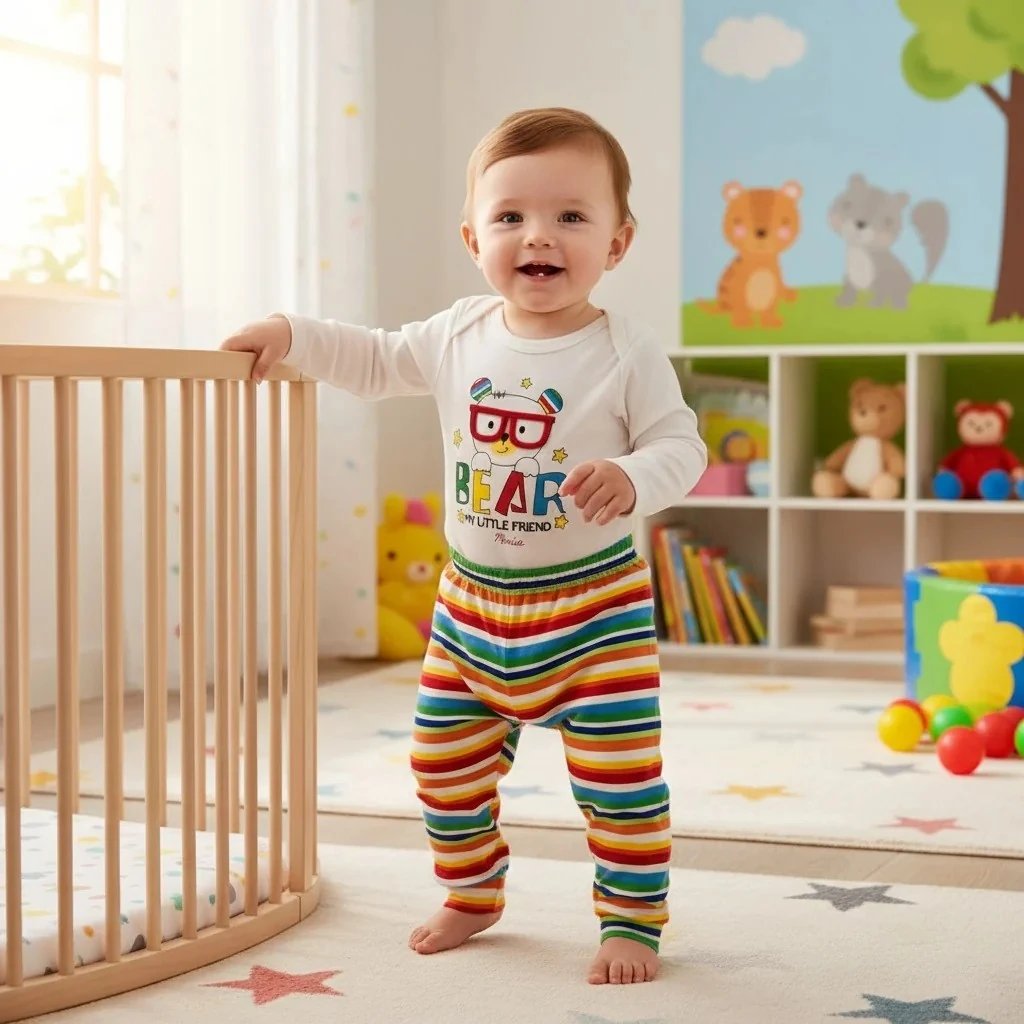 Gözlüklü Ayıcık Baskılı Badili Üçlü Bebek Takım