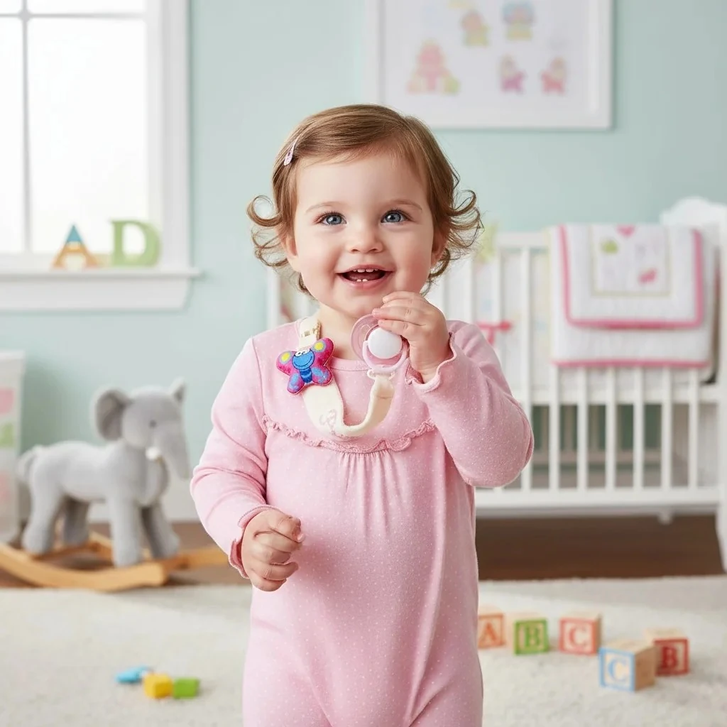 Kelebek Detaylı Kız Bebek Emzik Askısı