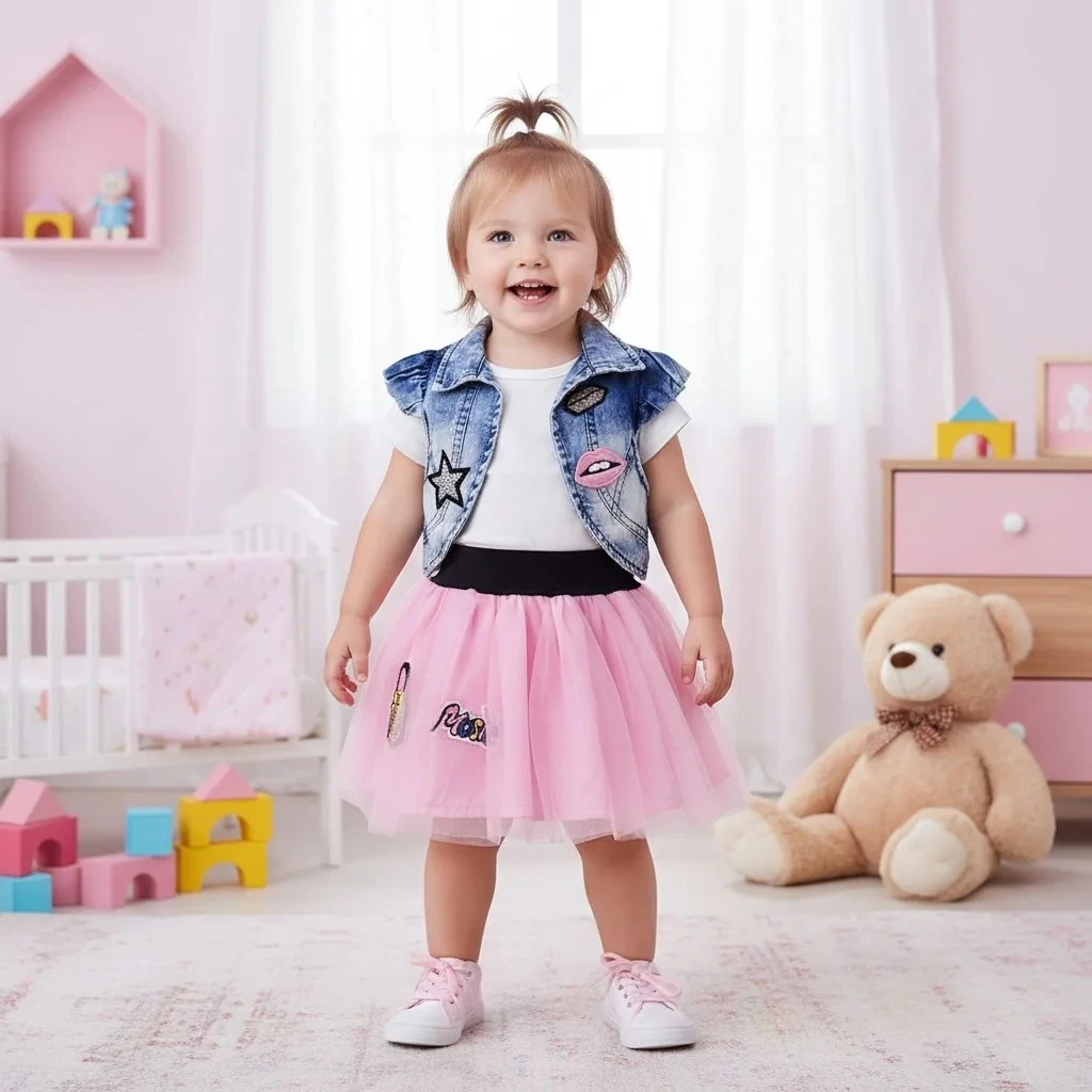 Süper Star Pembe Tül Etekli Kız Çocuk Takım