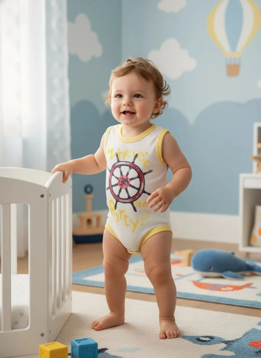 Kırmızı Dümen Desenli Erkek Bebek Zıbın - Sarı