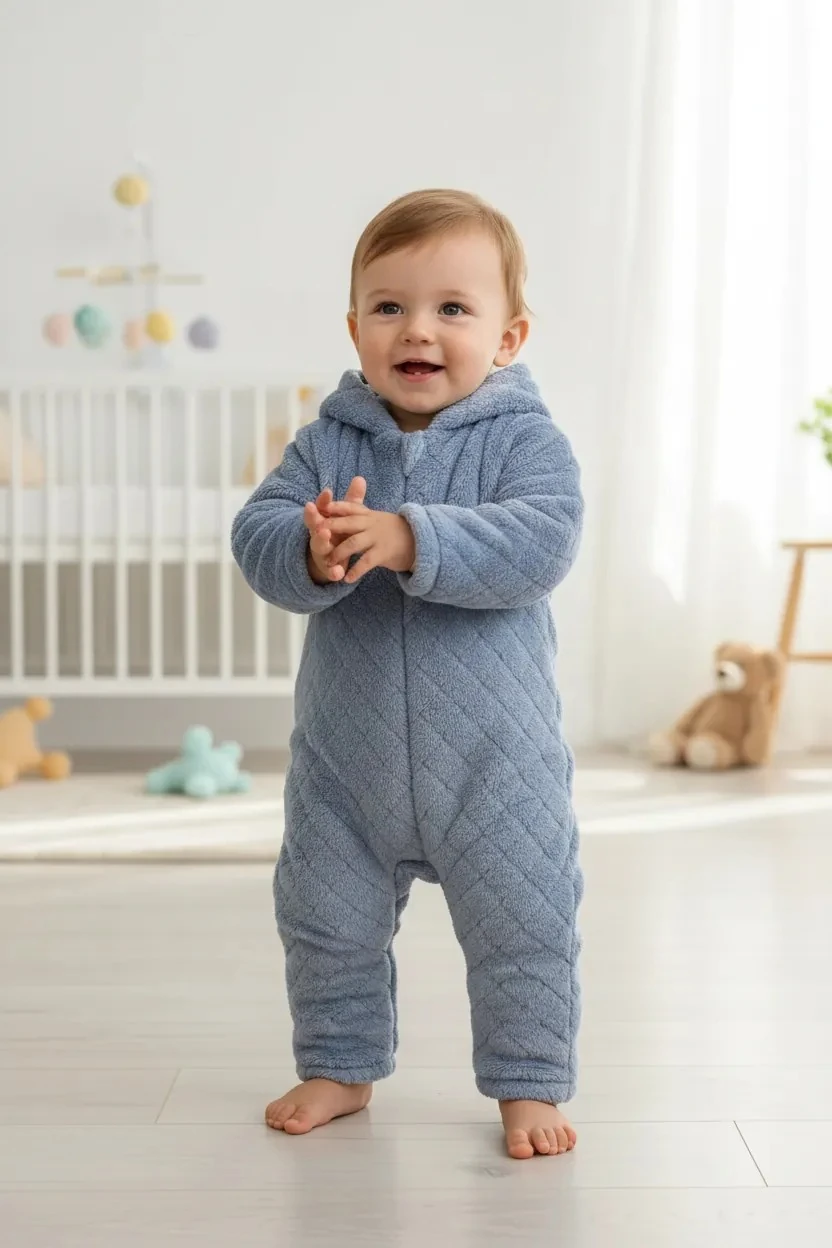 Baklava Desenli Yumoş Kozmonot Tulum - Mavi