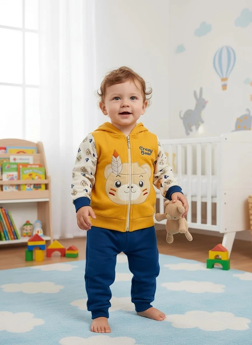 Kızıldereli Ayı Figürlü İkili Erkek Bebek Takım