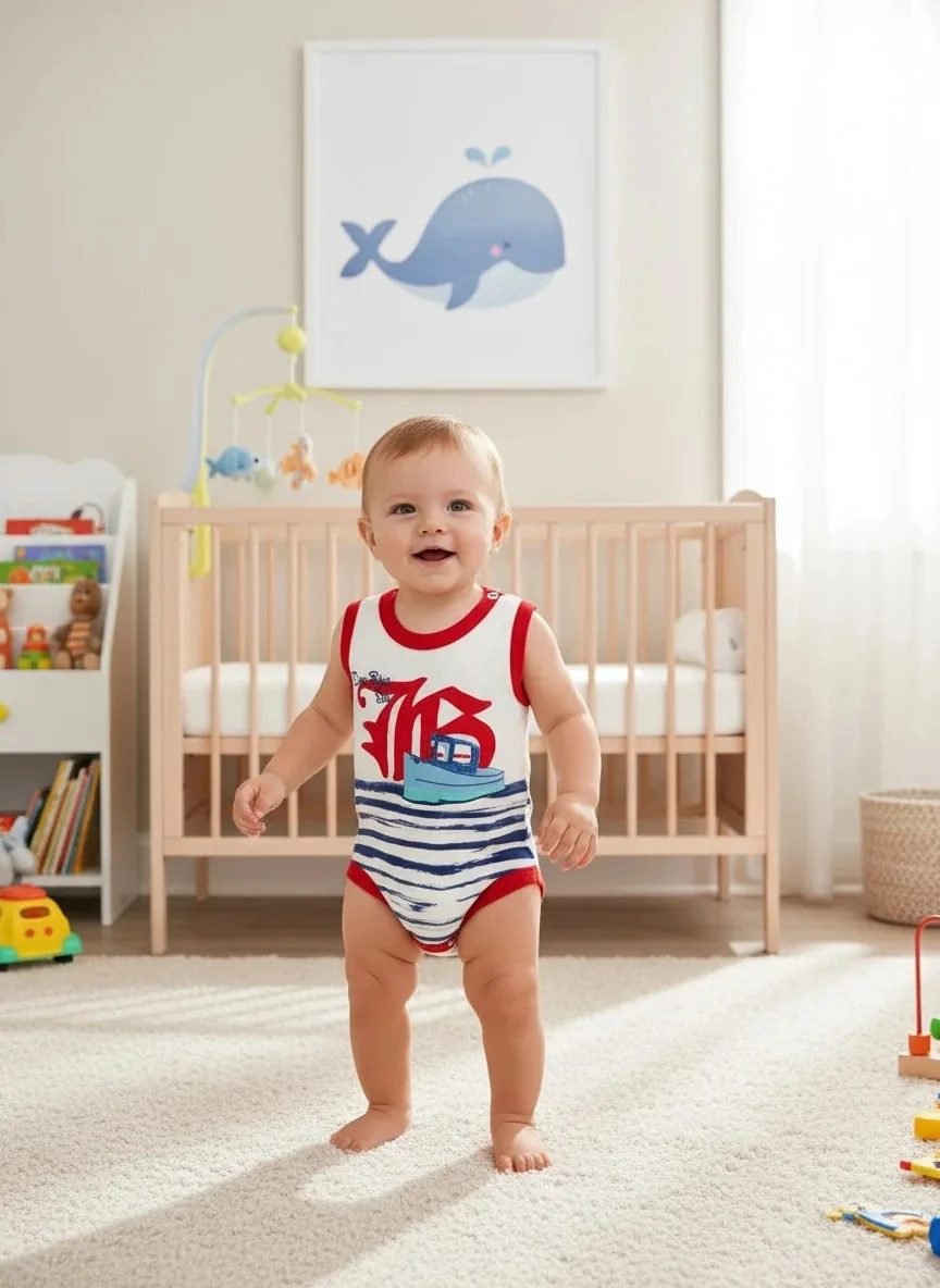 Tekne Baskılı Erkek Bebek Zıbın - Kırmızı