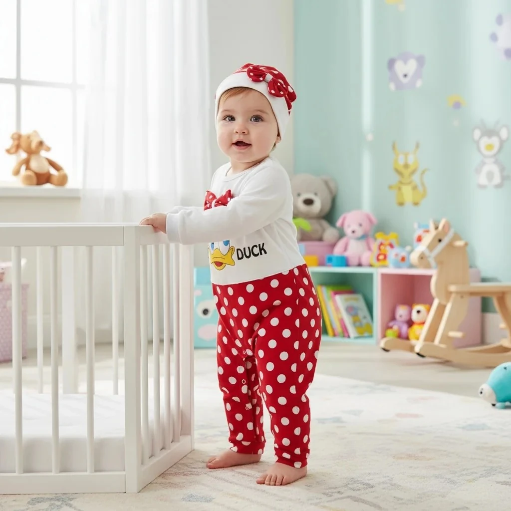 Sevimli Ördek Desenli Kız Tulum Takım