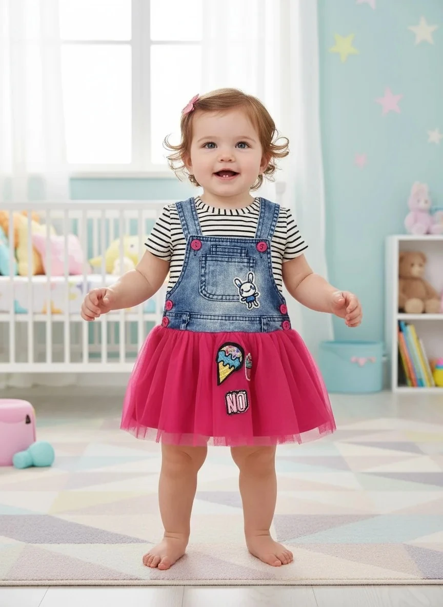 Emojili Pembe Tül Etekli Kız Çocuk Takım