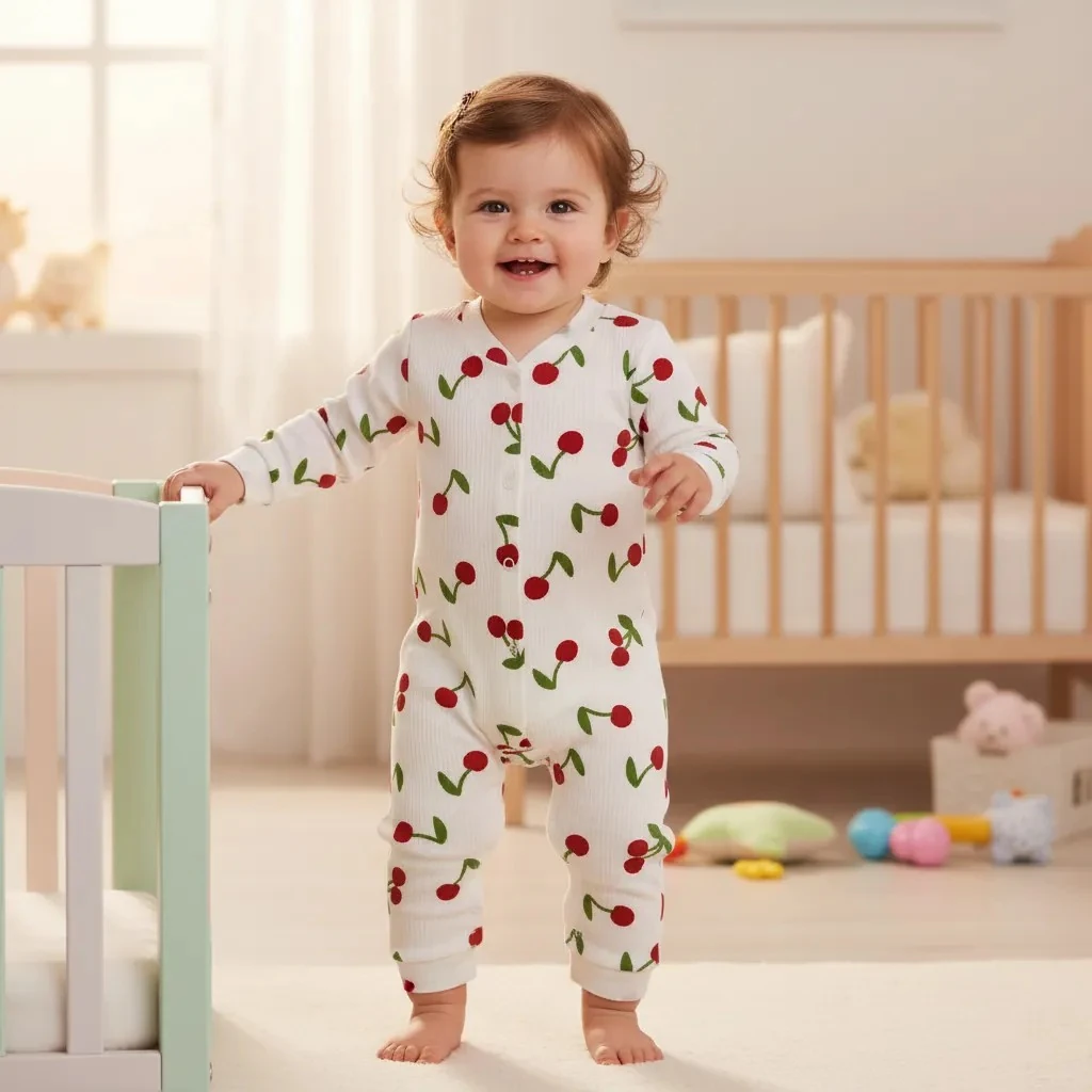 Kiraz Baskılı Uzun Kollu Tulum