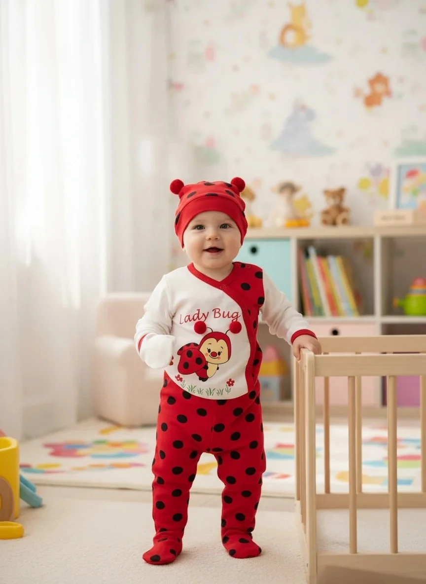 Uğurböceği Temalı Puantiyeli Kız Bebek Hastane Çıkış Seti