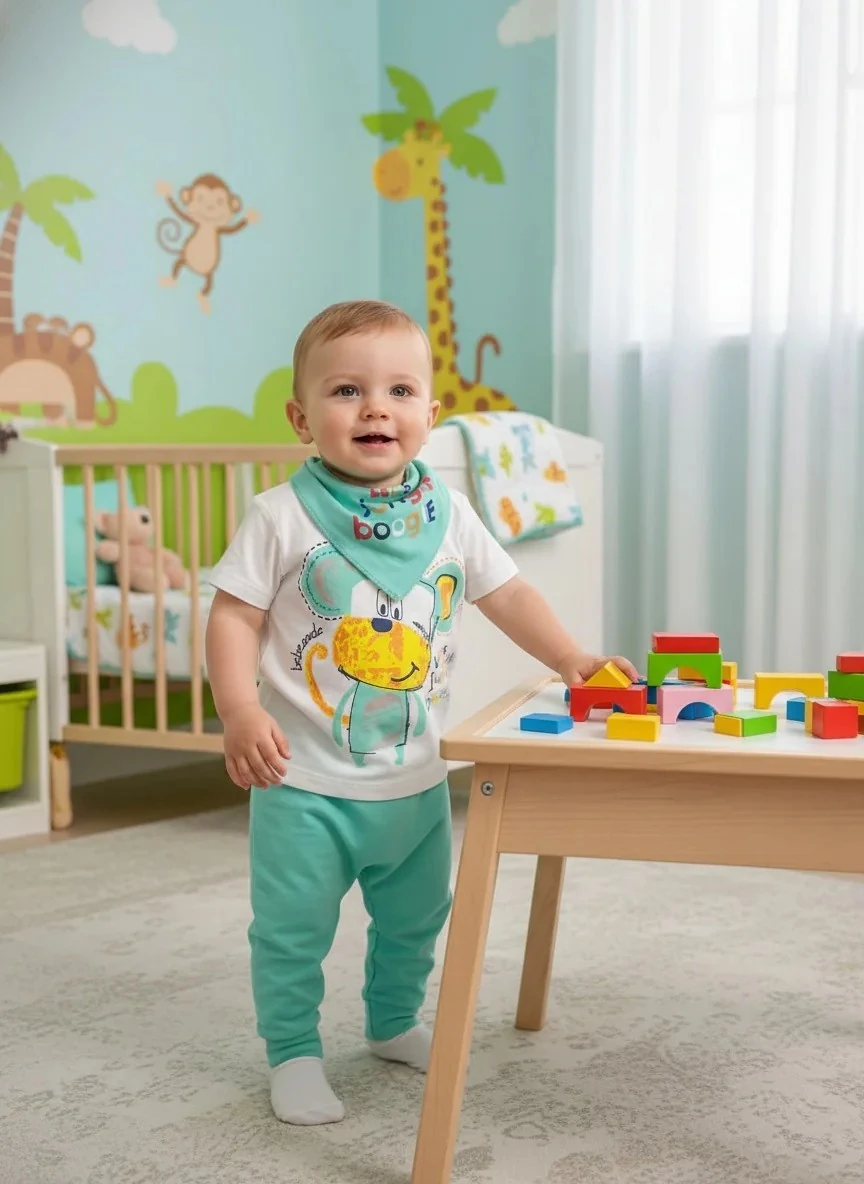 Maymun Baskılı Let's Jungle Boogie Şalvarlı ve Bandanalı Erkek Takımı