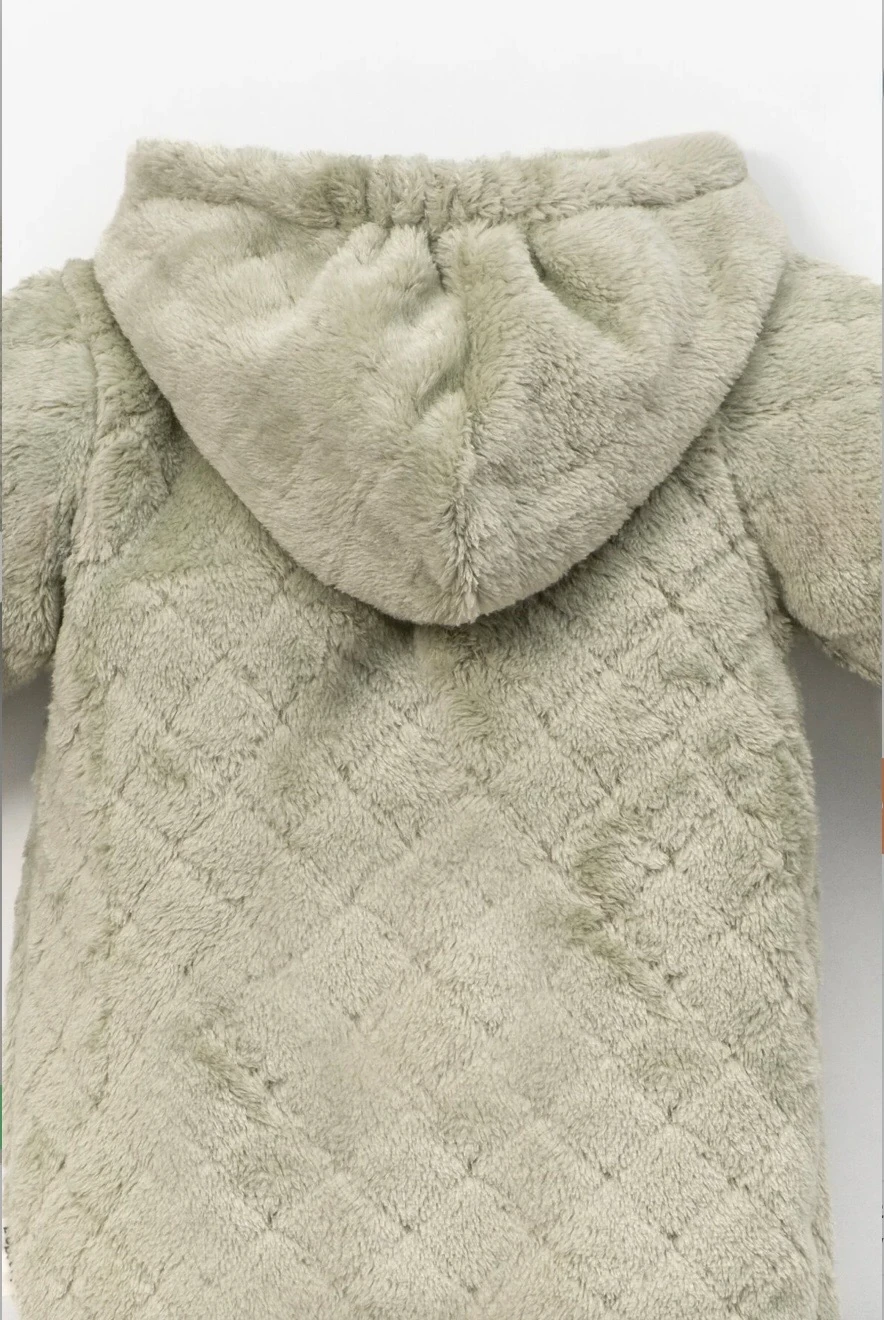 Baklava Desenli Yumoş Kozmonot Tulum - Yeşil