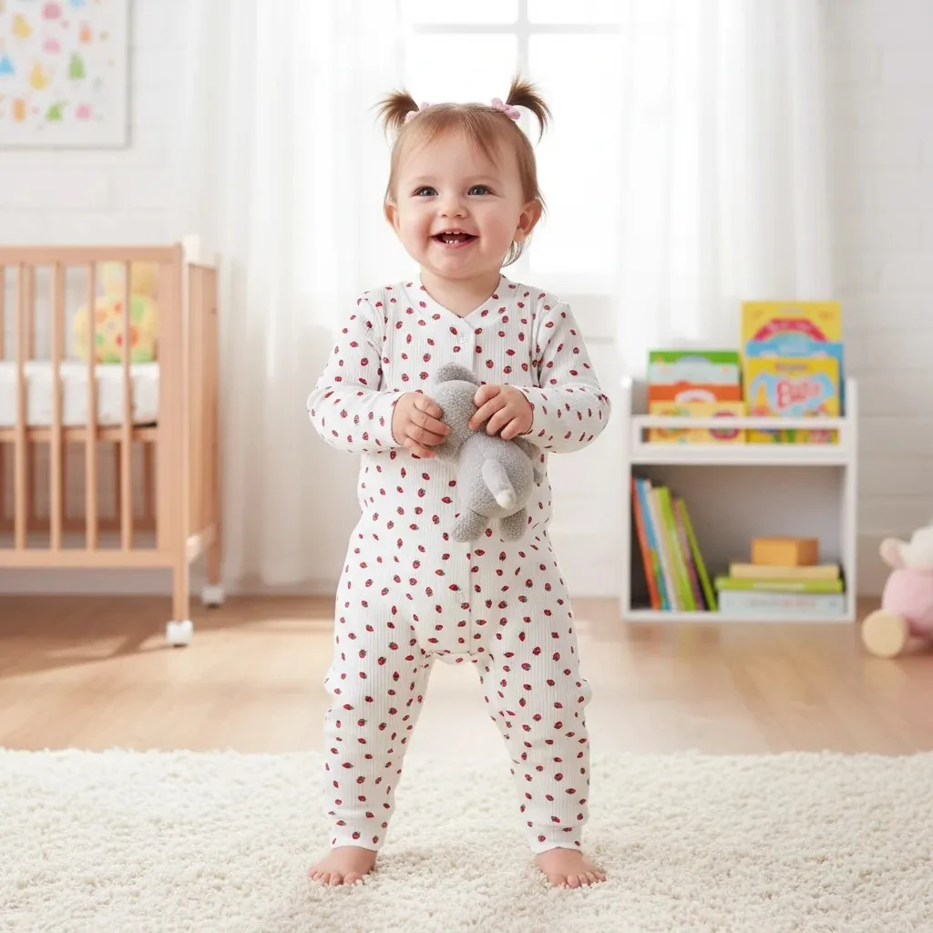 Çilek Baskılı Uzun Kollu Tulum