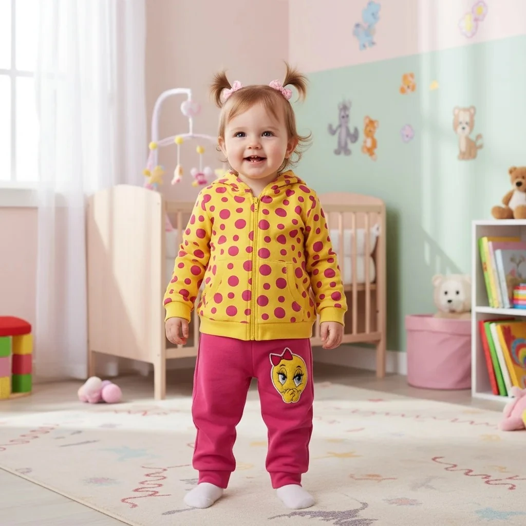 Emoji Baskılı Üçlü Kız Çocuk Takım