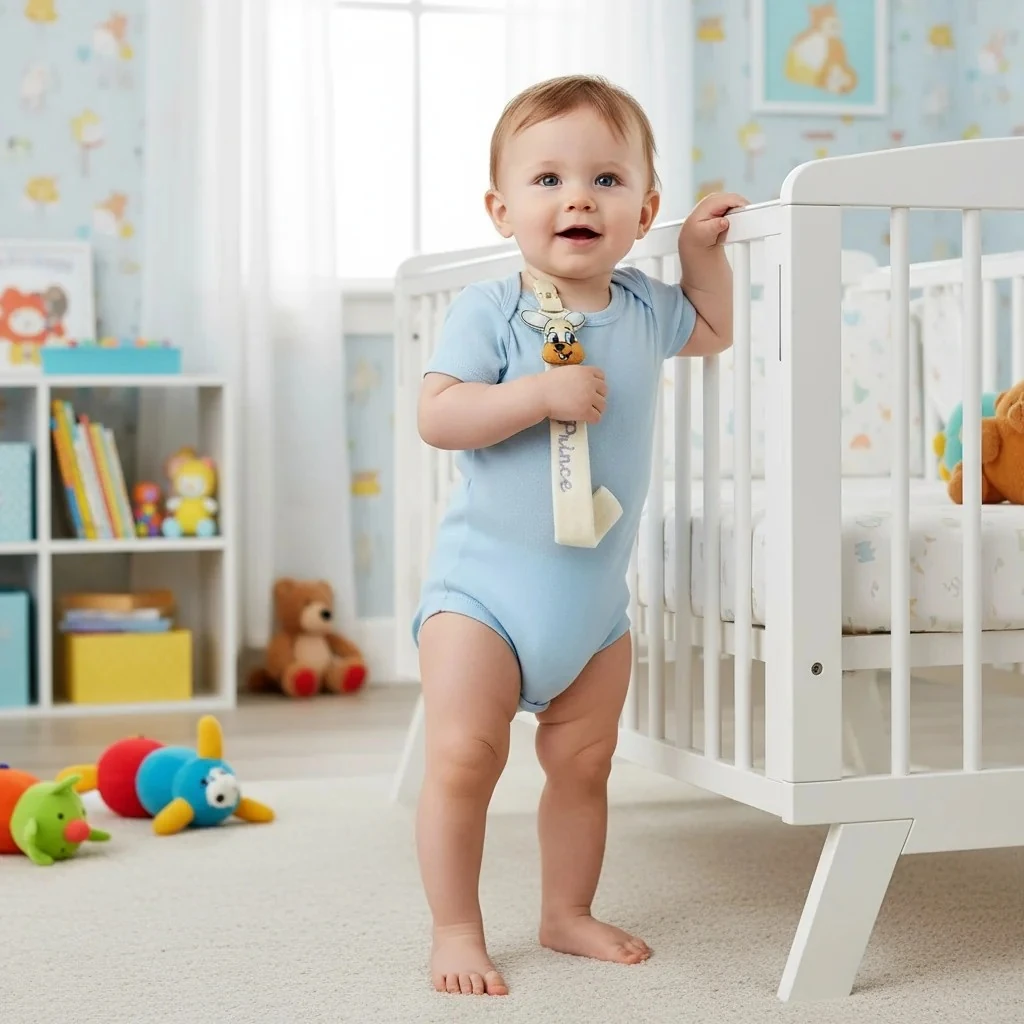 Tavşan Detaylı Erkek Bebek Emzik Askısı