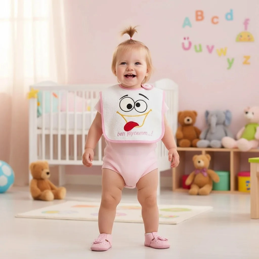 Gülen Surat Desenli Kız Önlük