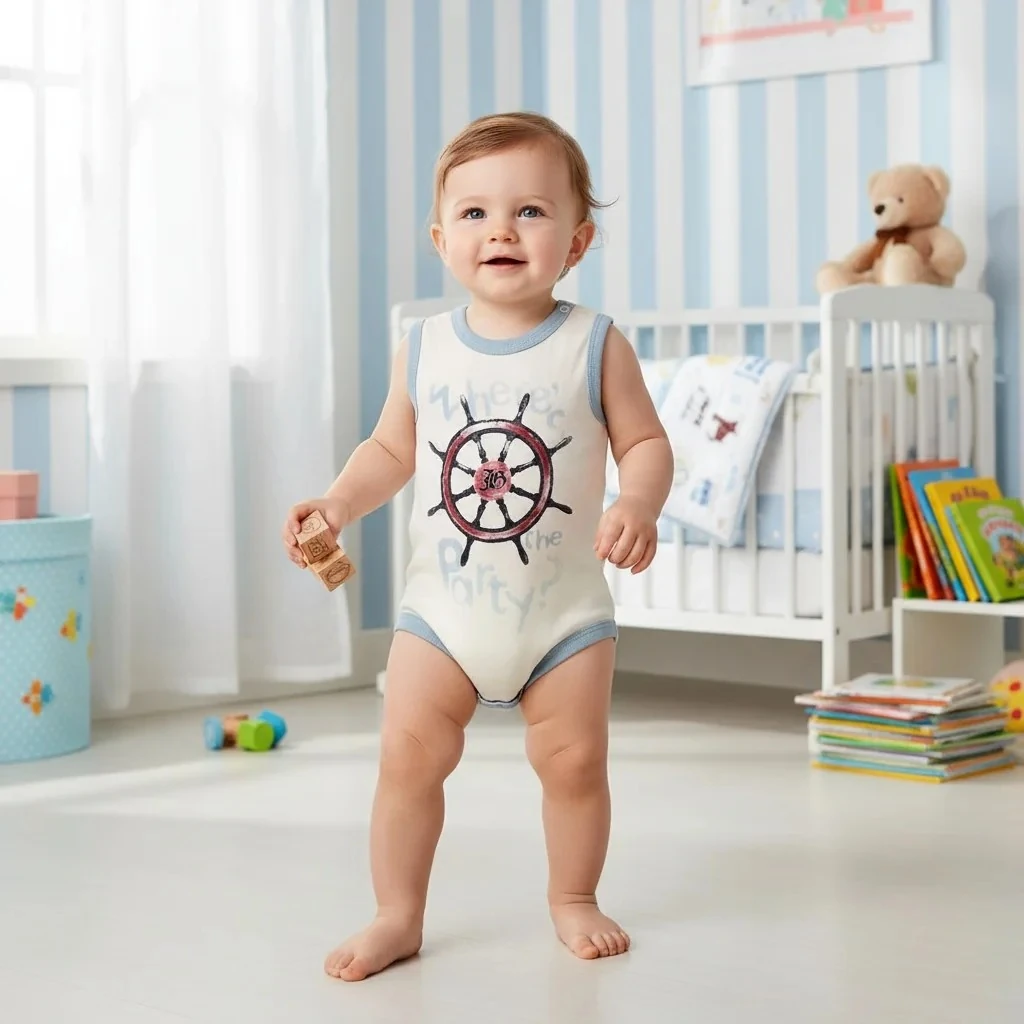 Kırmızı Dümen Desenli Erkek Bebek Zıbın - Mavi