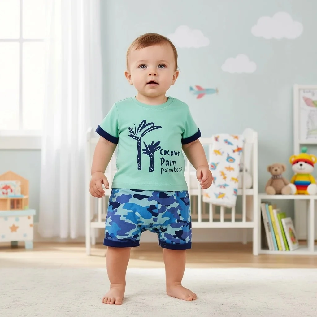 Mavi Kamuflajlı Palmiye Ağaçlı Erkek Body Tulum