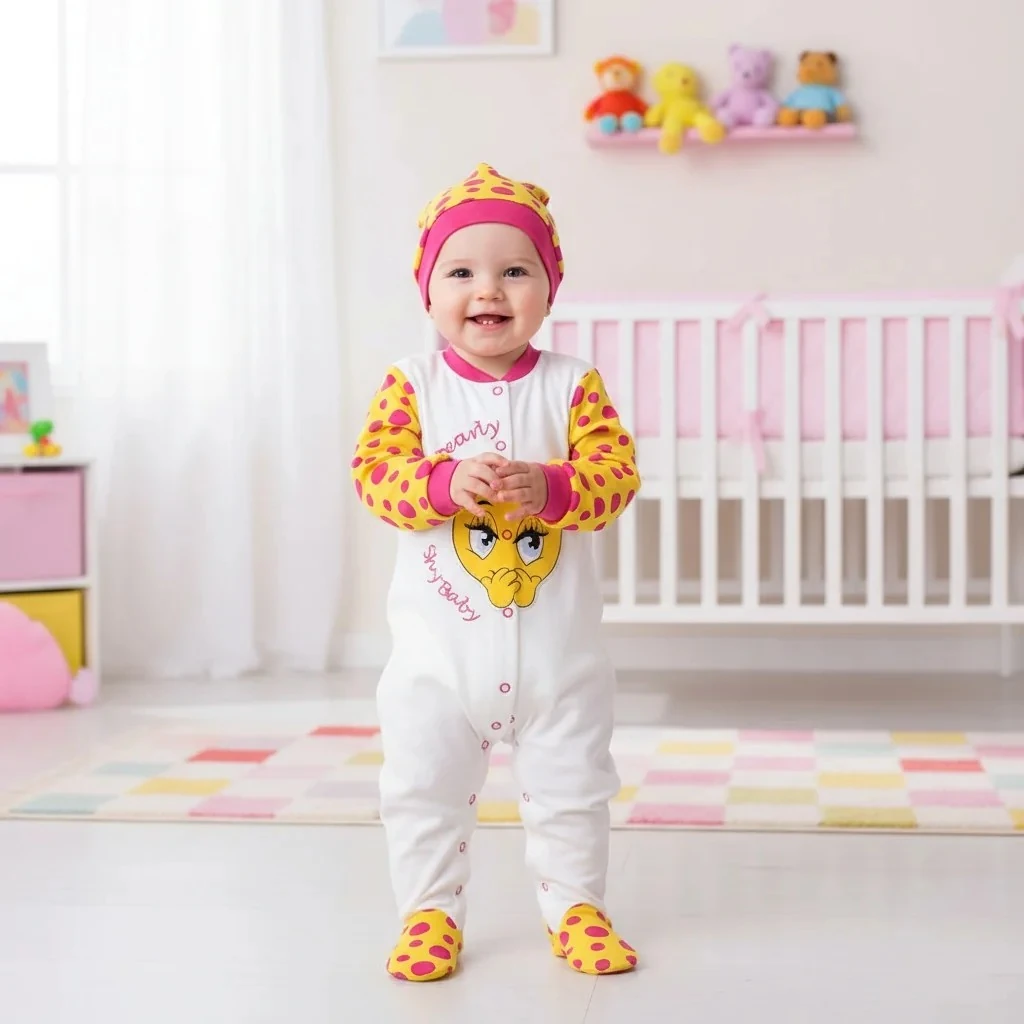 Emoji Baskılı Kız Bebek Tulum