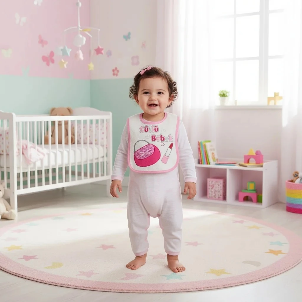 Süslü Bebek Yazılı Kız Önlük