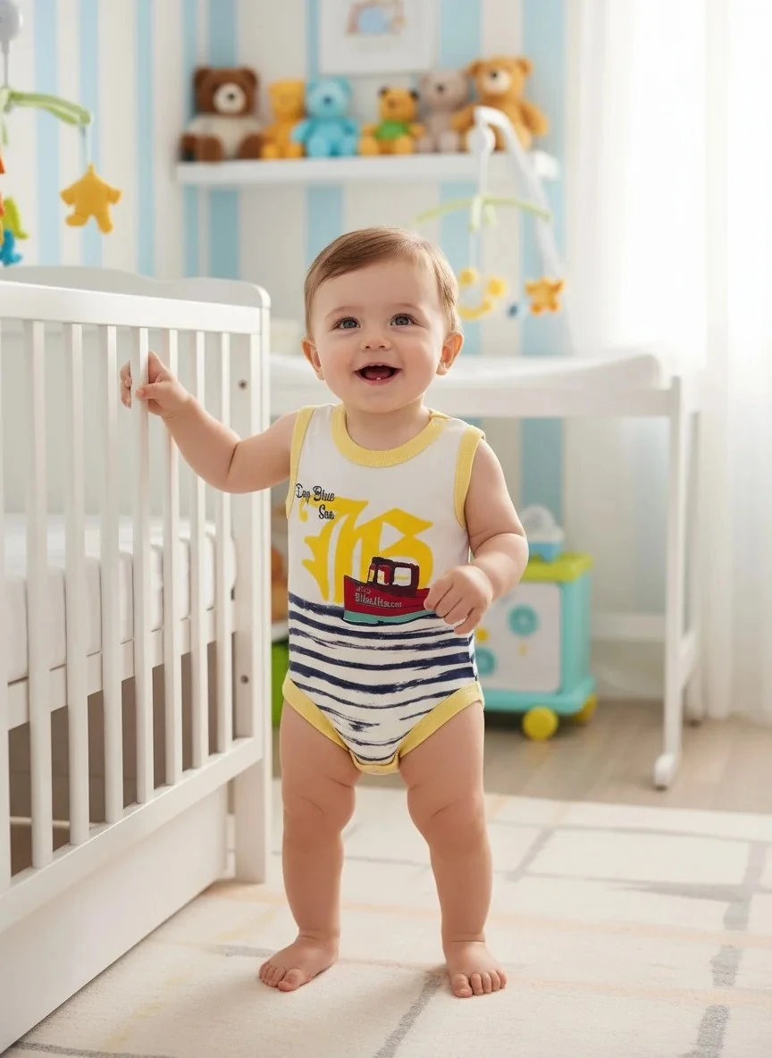 Tekne Baskılı Erkek Bebek Zıbın - Sarı