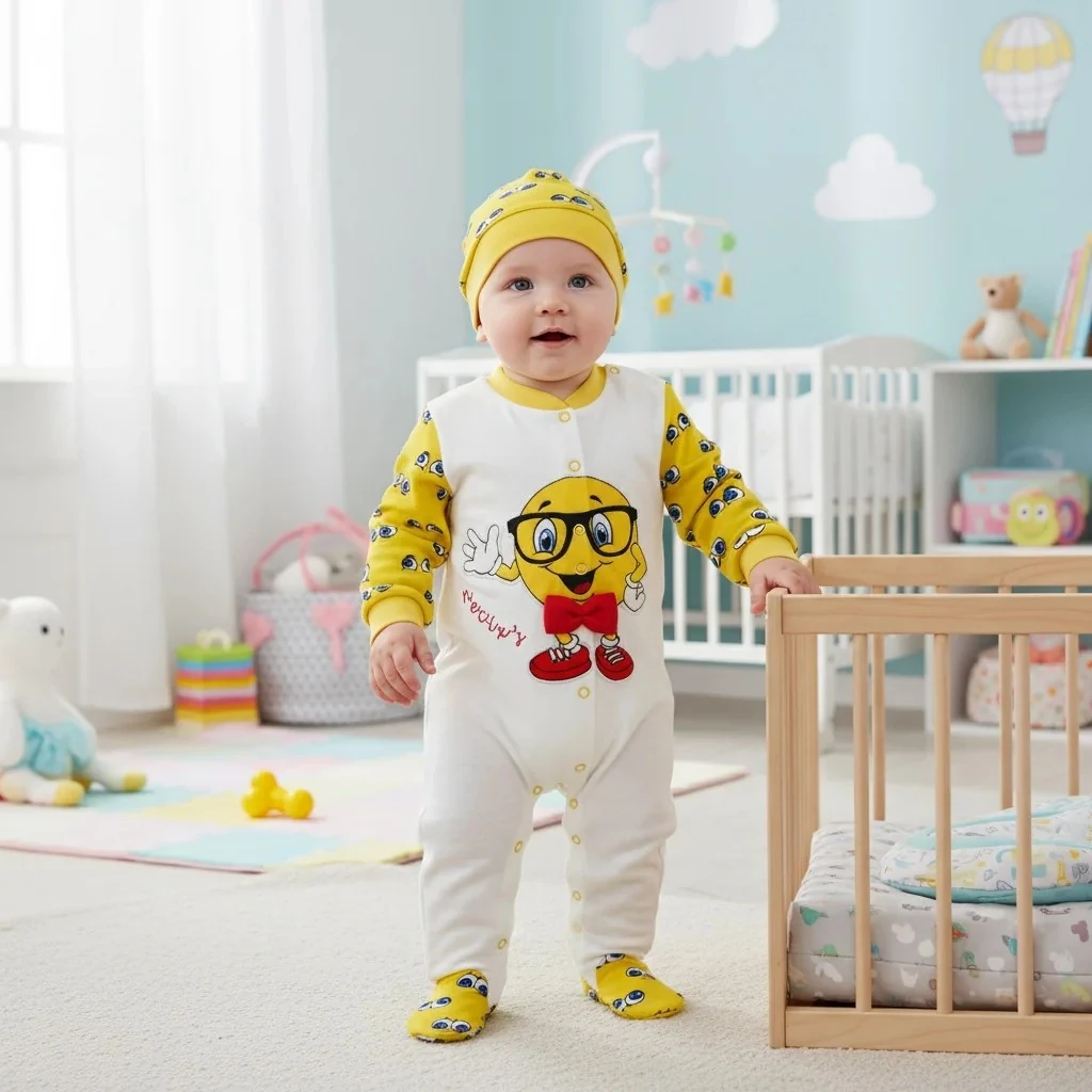 Emoji Baskılı Erkek Bebek Tulum