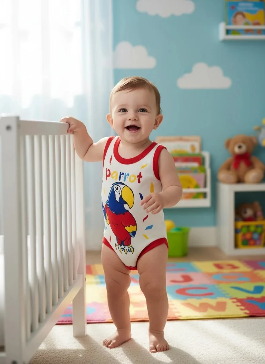 Papağan Baskılı Kırmızı Erkek Zıbın