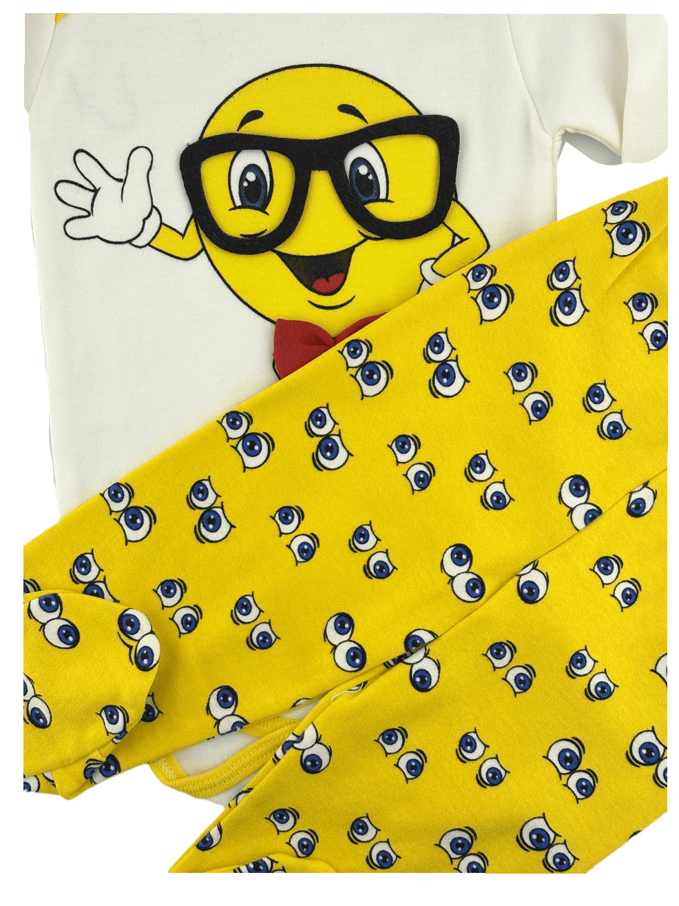 Papyonlu Emoji Baskılı Badili Üçlü Erkek Takım