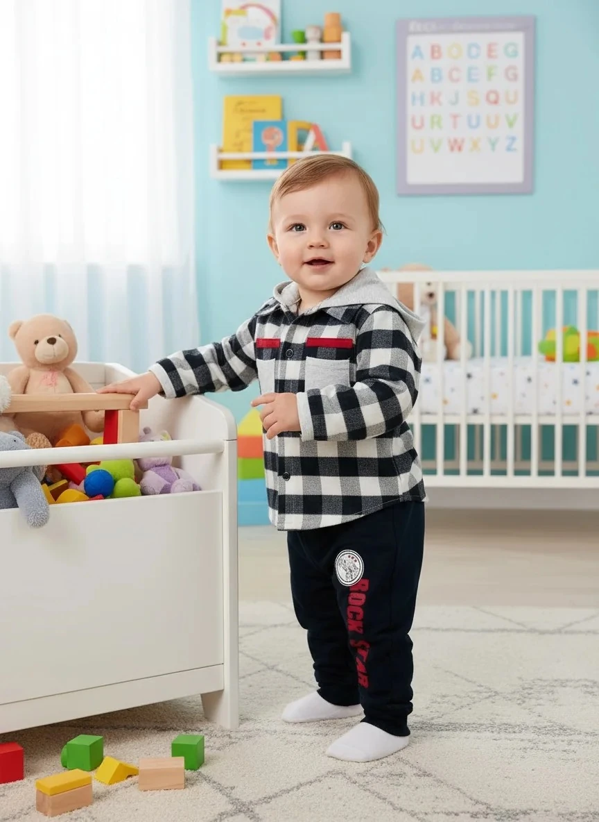 Kapüşonlu Gömlekli İkili Erkek Çocuk Takım