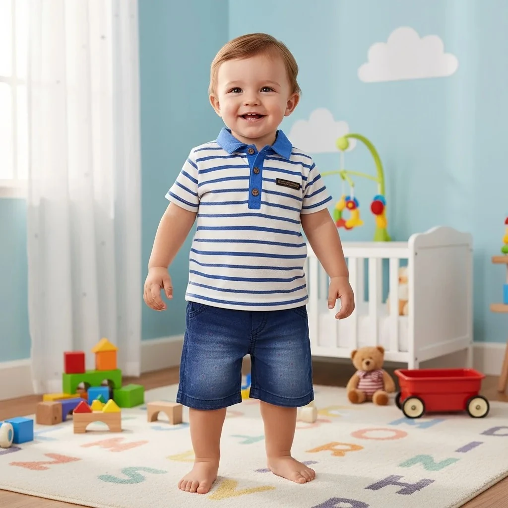 Çizgili Mavi Erkek Kot Takım