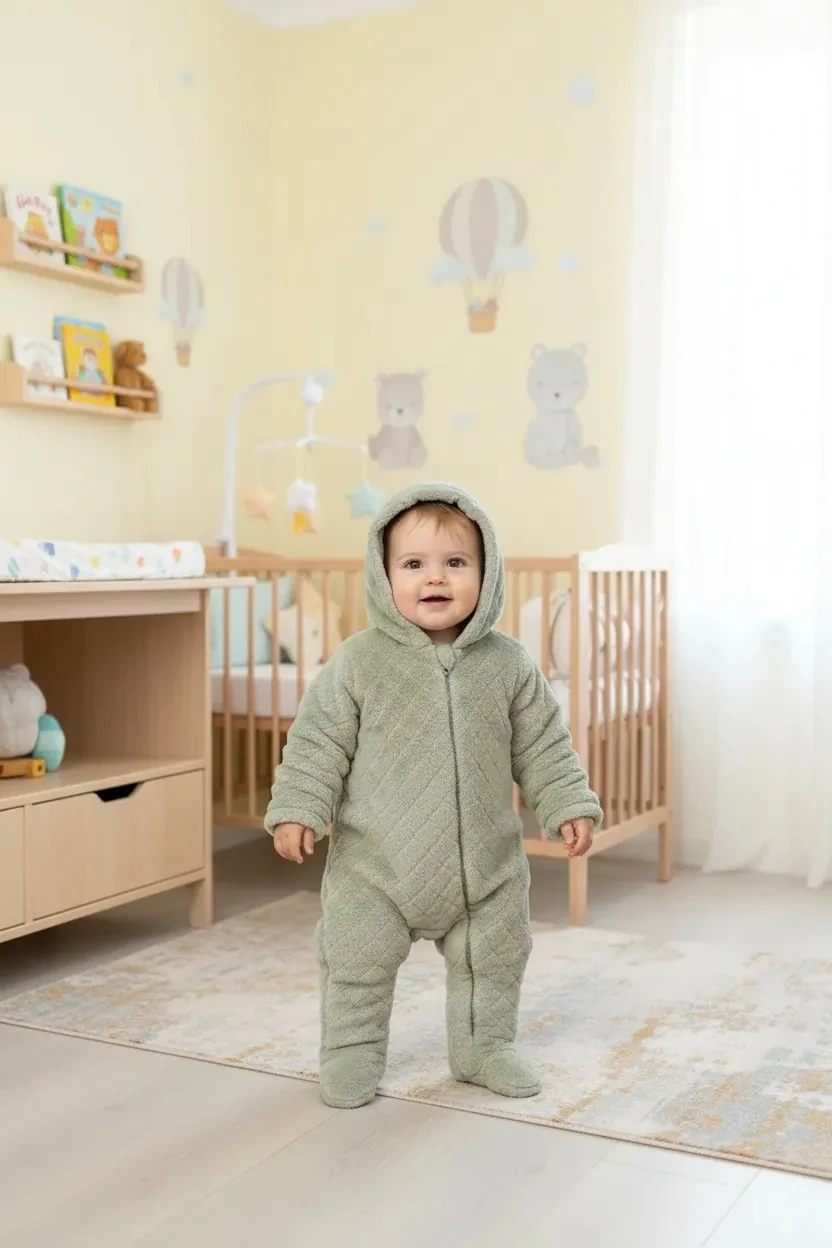 Baklava Desenli Yumoş Kozmonot Tulum - Yeşil