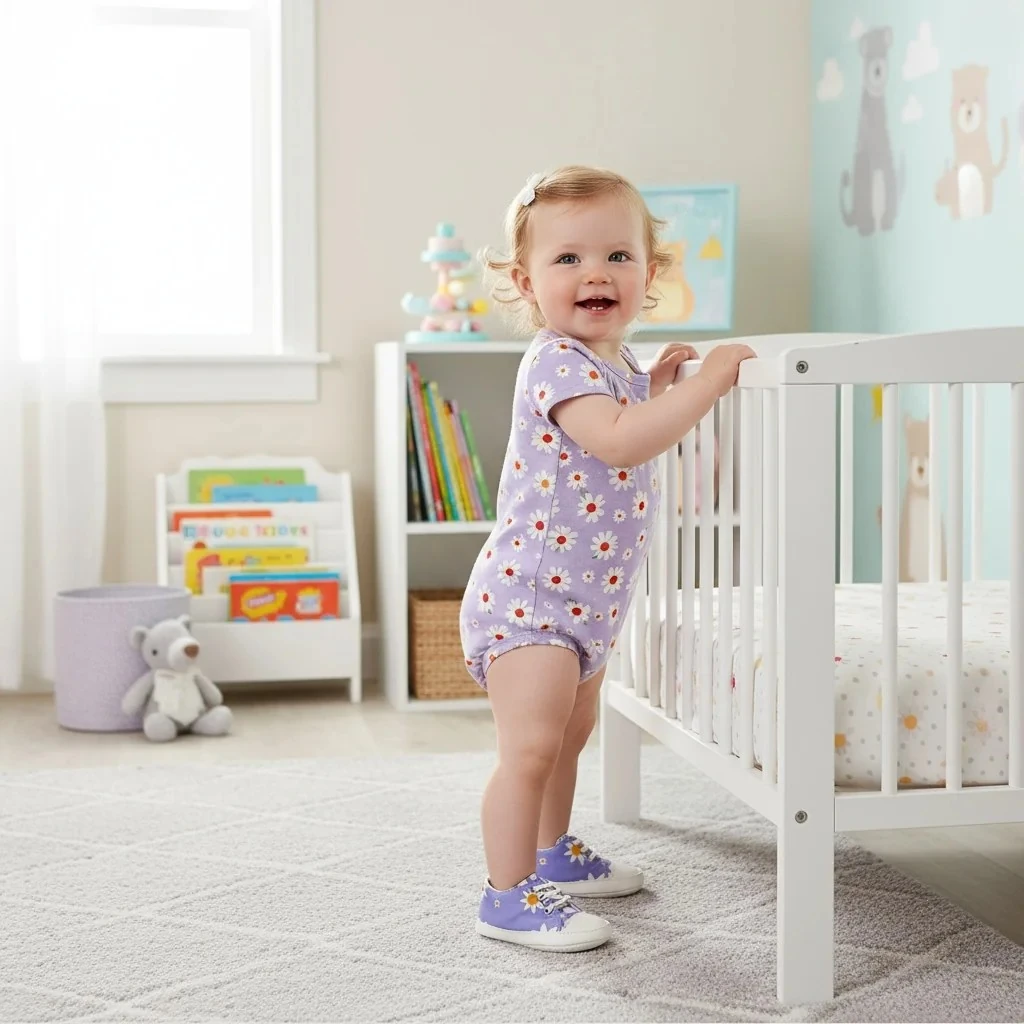 Çiçek Desenli İlk Adım Kız Bebek Ayakkabı - Lila