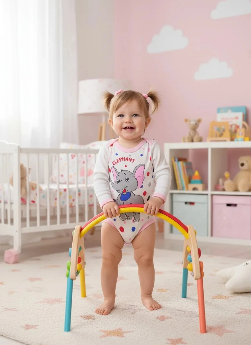 Puantiyeli Fil Desenli Uzun Kollu Kız Zıbın