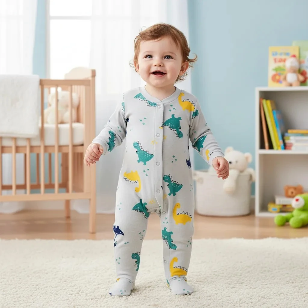 Dinazor Baskılı Uzun Kollu Tulum - Gri