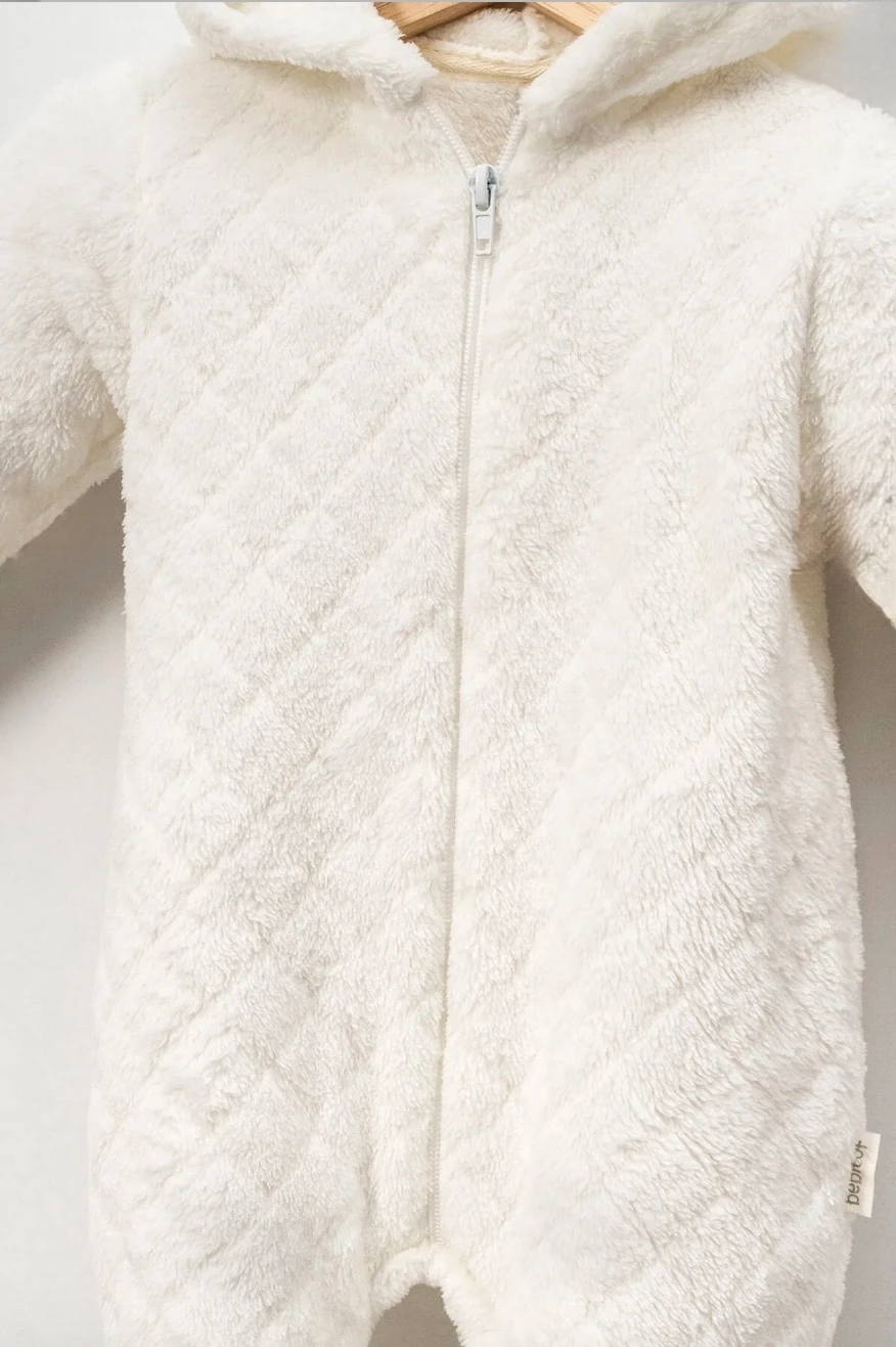 Baklava Desenli Yumoş Kozmonot Tulum - Beyaz