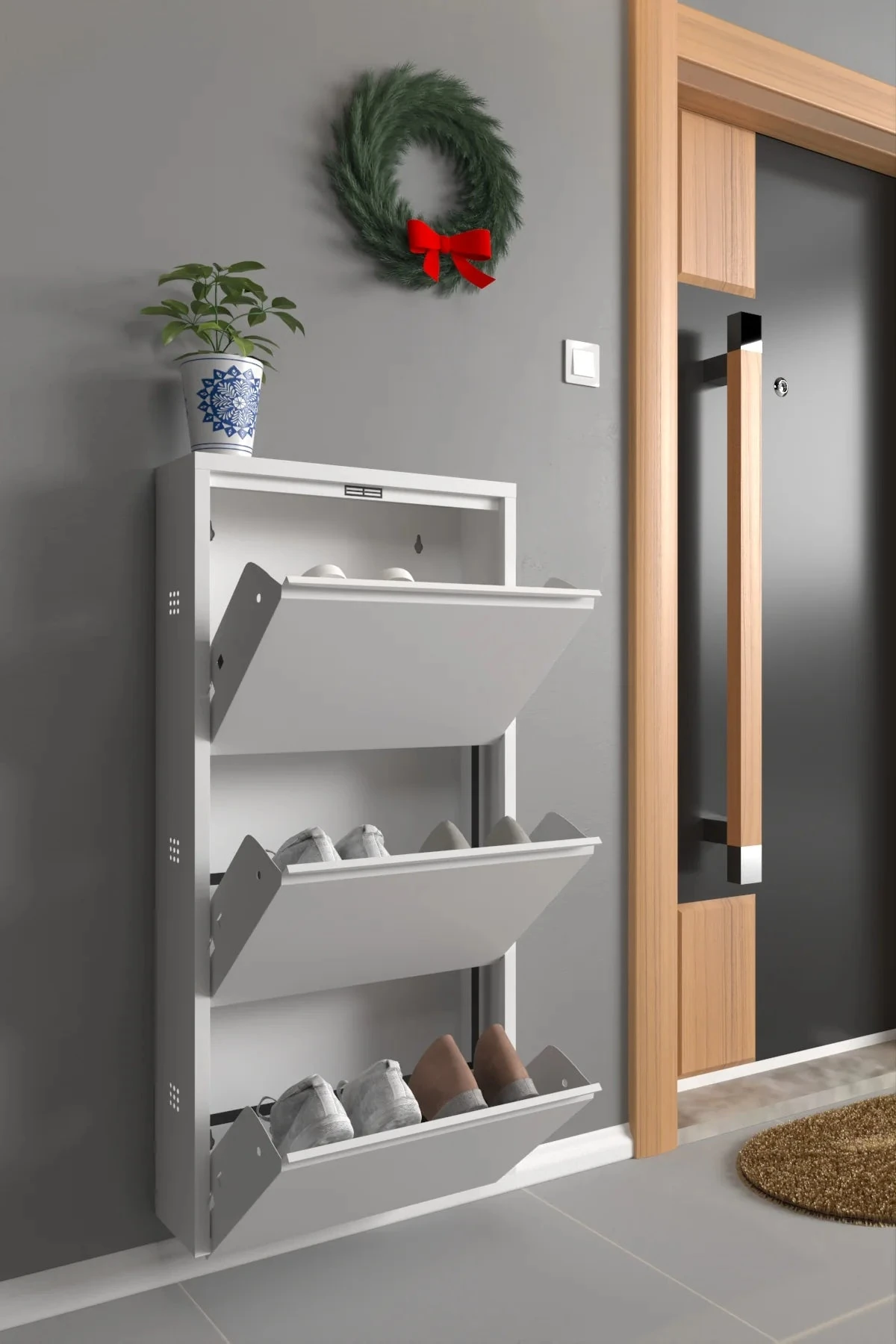 Milla Metal | 3 Kapaklı Metal Ayakkabılık - Beyaz