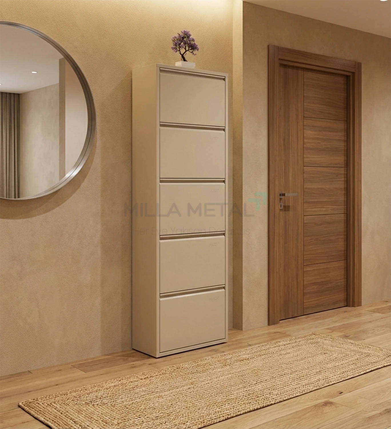 Milla Metal | 5 Kapaklı Metal Ayakkabılık - Beyaz