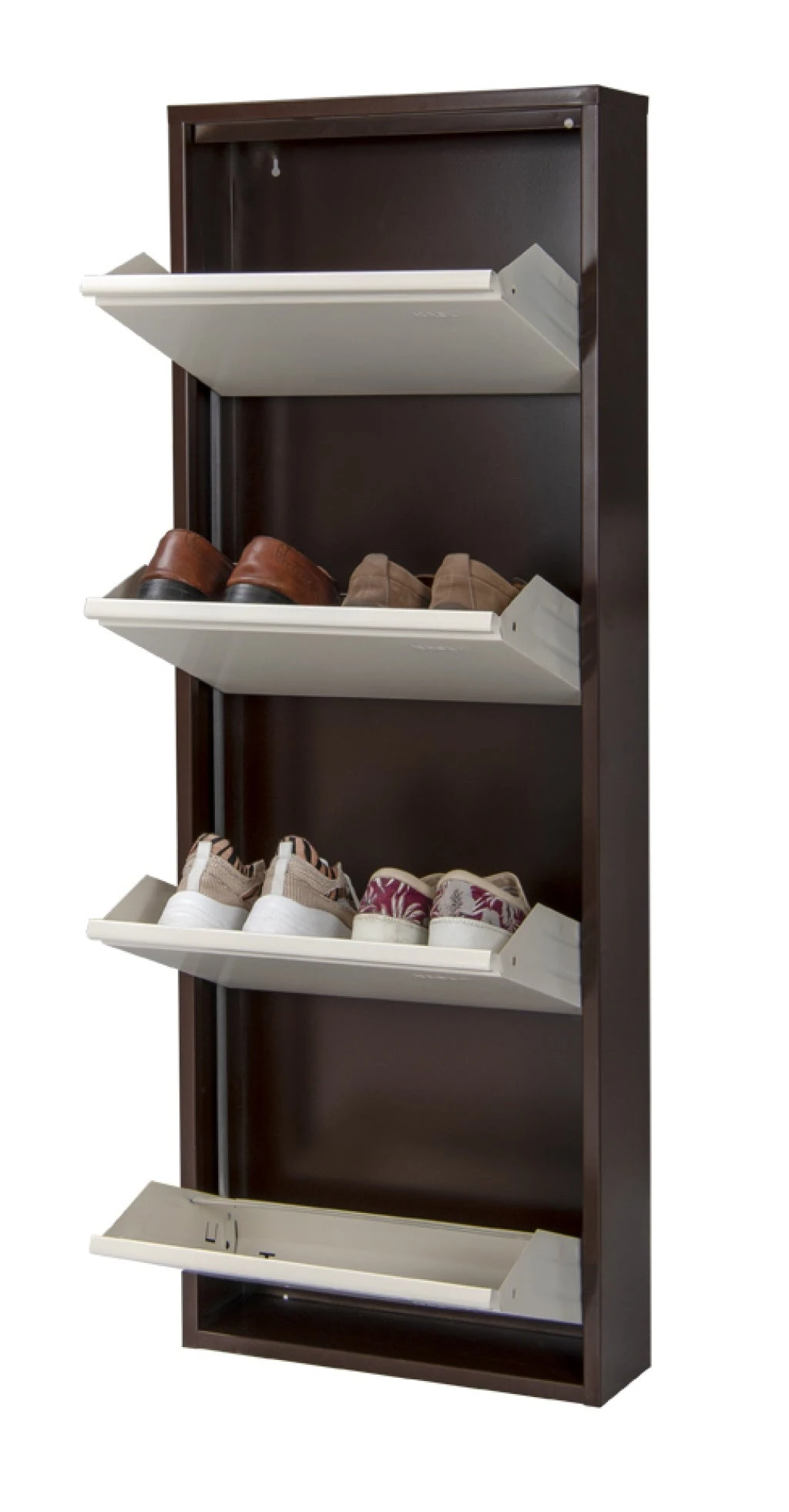 Milla Metal | 4 Kapaklı Metal Ayakkabılık Kahve - Krem